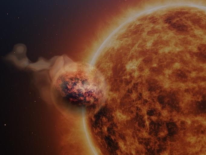 An artistic depiction of the planet WASP-107b. Observations by the James Webb Space Telescope suggest this hot gas giant has clouds made of sand.