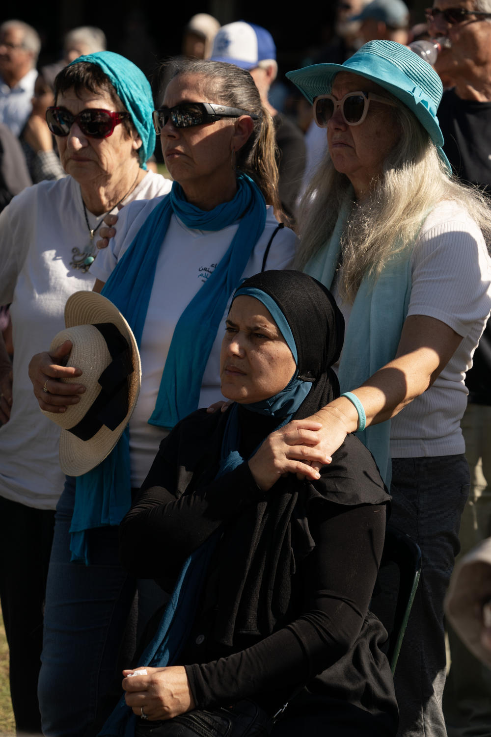 Mourners listen to eulogies for Vivian Silver during her funeral service Thursday.