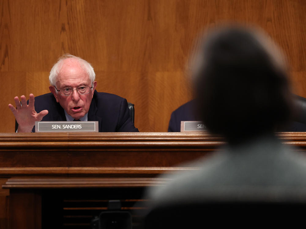 Chairman of the Senate Health, Education, Labor and Pensions Committee Sen. Bernie Sanders, a Vermont Independent, questions Dr. Monica Bertagnolli during her confirmation hearing to become director of the National Institutes of Health.