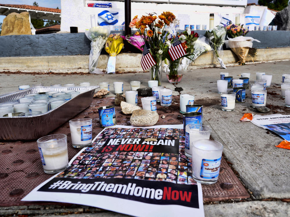 A makeshift memorial marks the scene of a confrontation on Nov. 5. that led to the death of 69-year-old Pro-Israel demonstrator Paul Kessler.