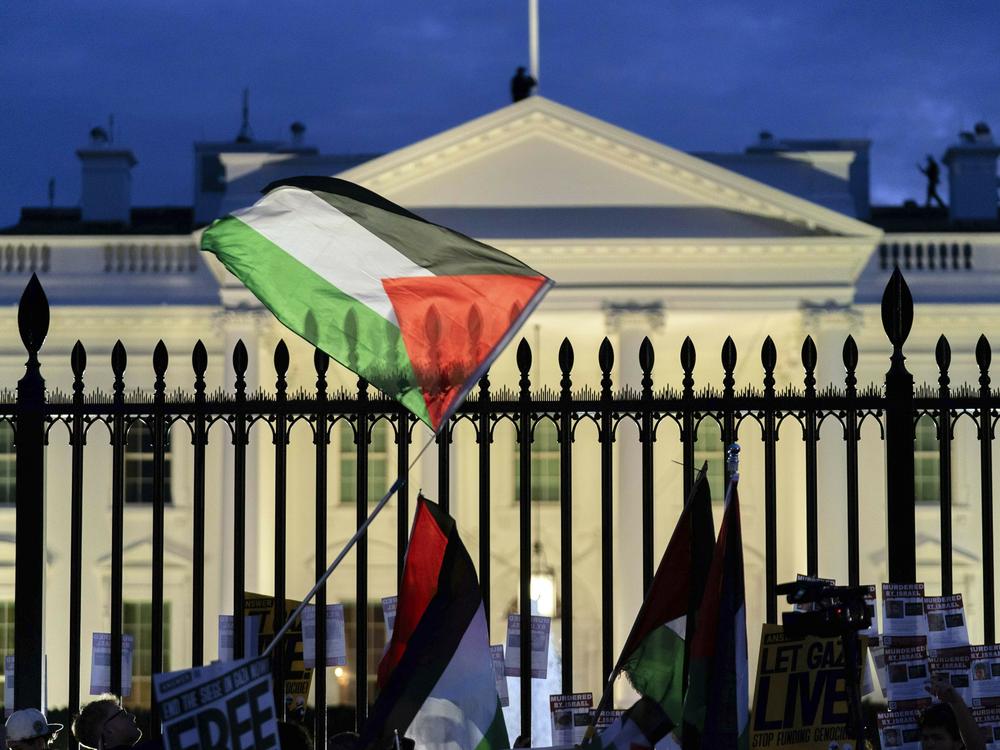 Anti-war activists protest outside of the White House during a pro-Palestinian demonstration asking for a cease-fire in Gaza in Washington on Nov. 4.