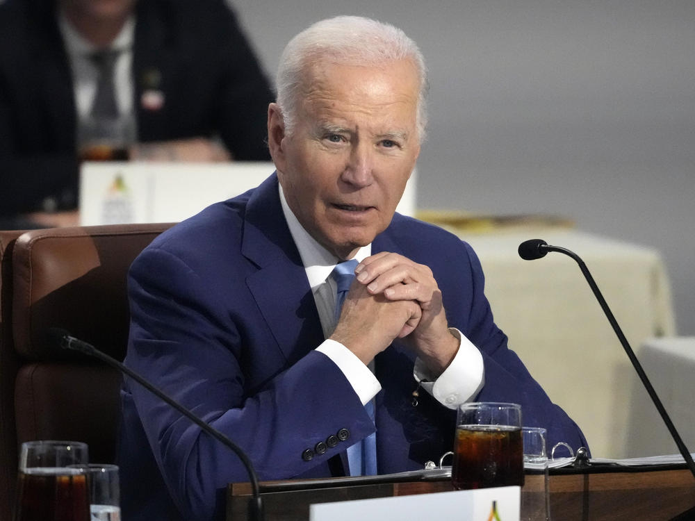President Joe Biden speaks while sitting next to other leaders during the Asia-Pacific Economic Cooperation (APEC) conference, Thursday, Nov. 16, 2023, in San Francisco.