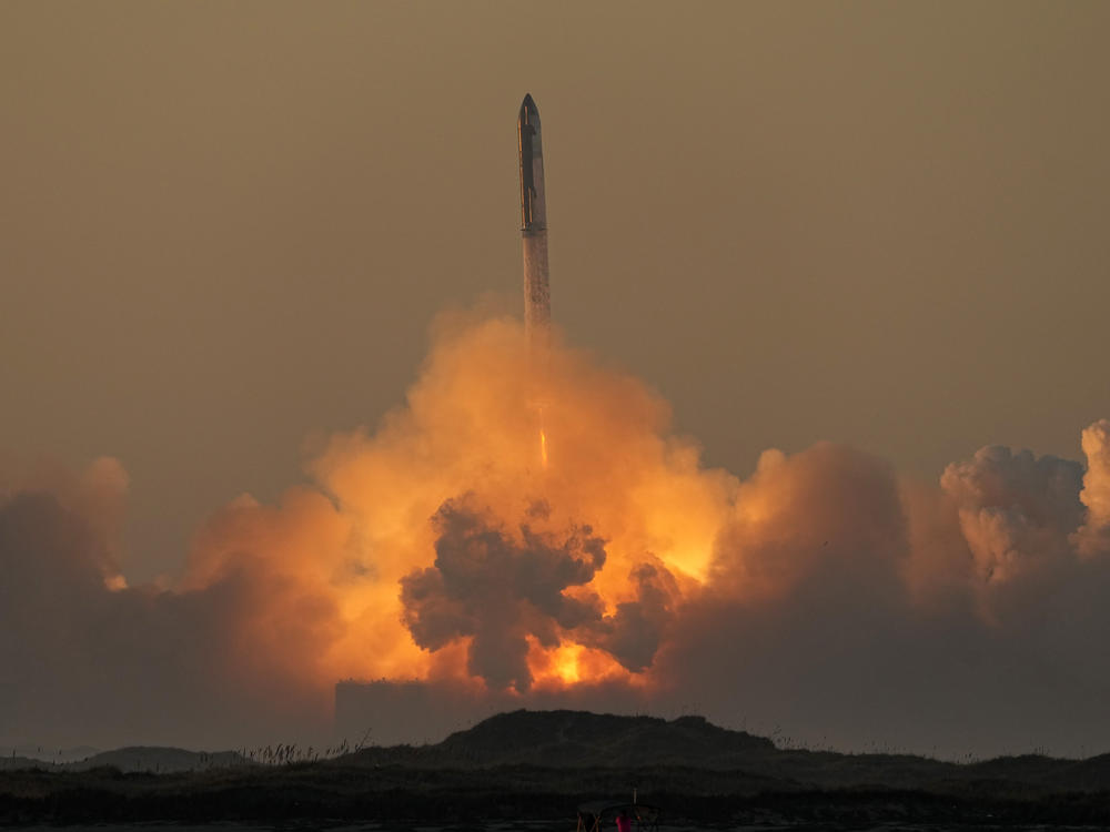 SpaceX's mega rocket Starship launches for a test flight from Starbase in Boca Chica, Texas, on Saturday.