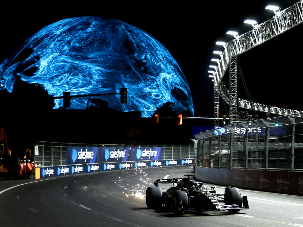 Valtteri Bottas of Finland drives the Alfa Romeo F1 C43 Ferrari on the track during a qualifying round ahead of the F1 Grand Prix in Las Vegas on Friday.