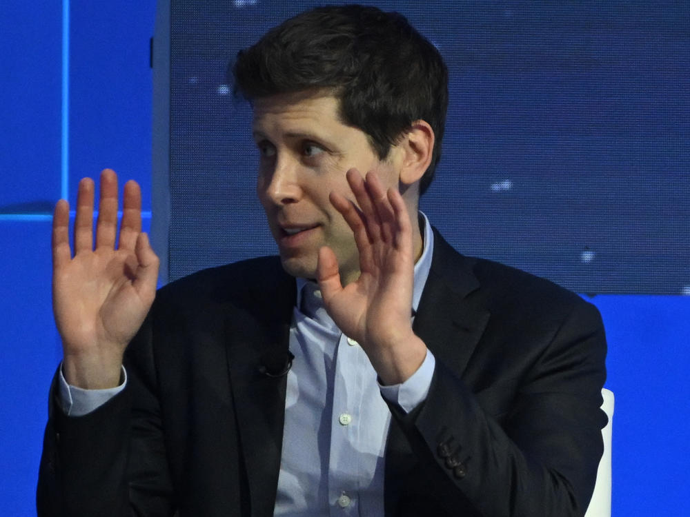 Sam Altman is shown at a panel discussion on artificial intelligence at the Asia-Pacific Economic Cooperation (APEC) summit in San Francisco on Thursday.