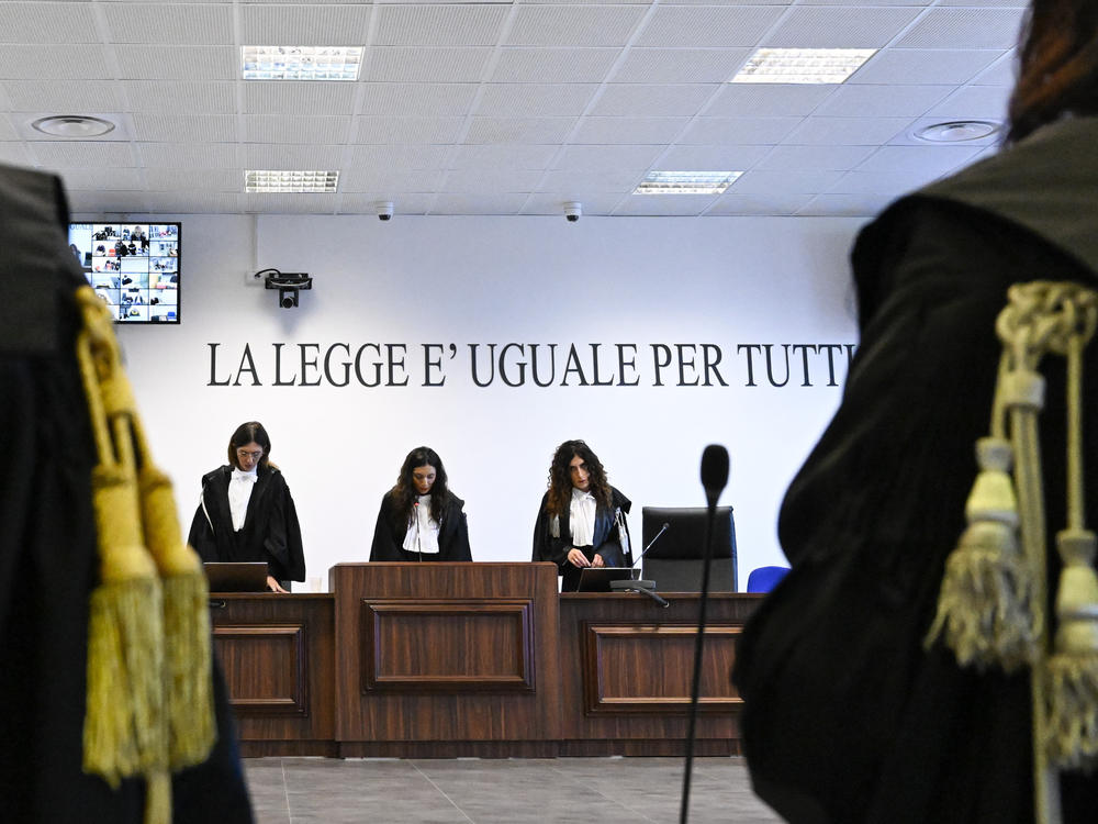 The president of the court reads the verdicts of a maxi-trial of hundreds of people accused of membership in Italy's 'ndrangheta organized crime syndicate.