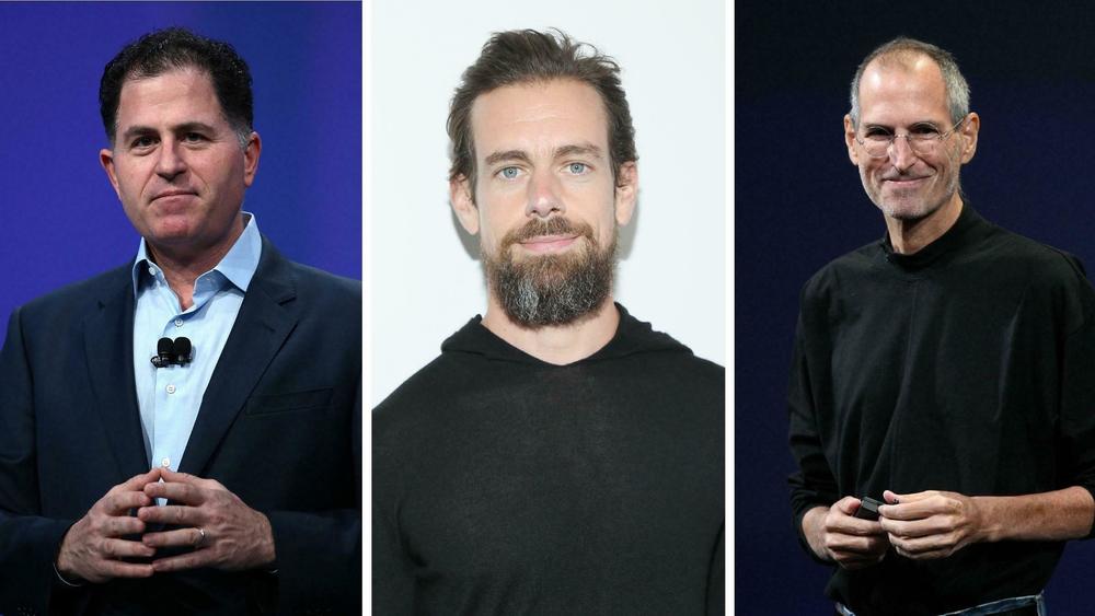 Dell CEO Michael Dell (left) in 2013, former Twitter CEO Jack Dorsey in 2018 and former Apple CEO Steve Jobs in 2009.