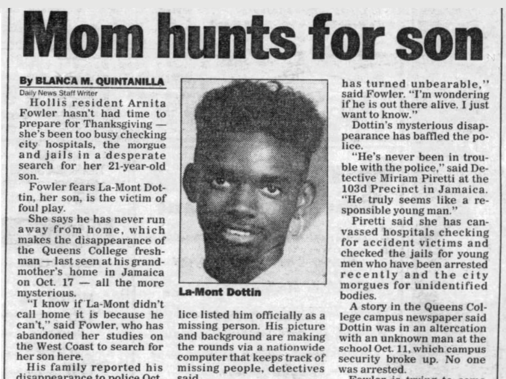 An article clipping from <em>New York Daily News</em> from Nov. 21, 1995.