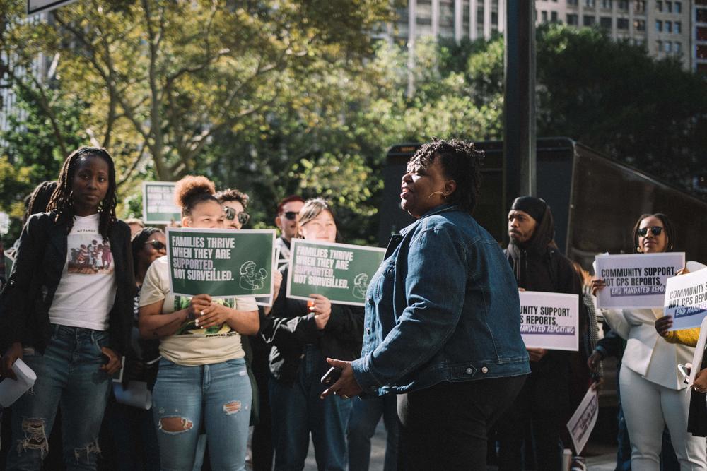 Advocate Joyce McMillan (center) joins a rally organized by Just Making a Change for Families, ahead of a New York State Assembly <a href=