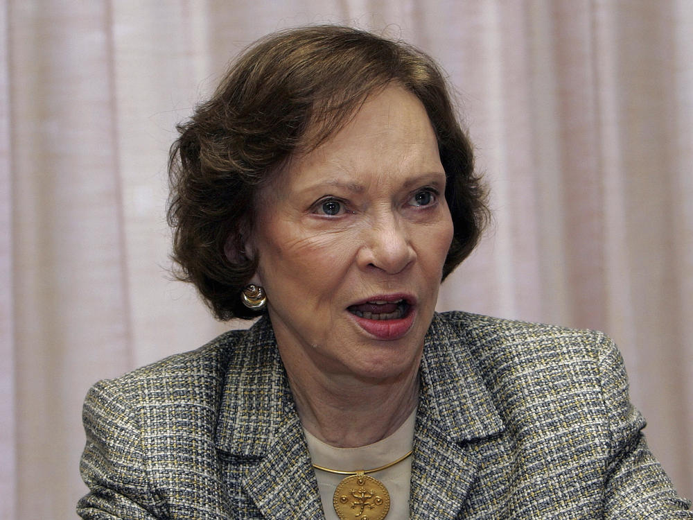 Former first lady Rosalynn Carter discusses a report on mental health and addiction during the 21st annual Rosalynn Carter Symposium on Mental Health Policy at the Carter Center, Nov. 3, 2005, in Atlanta. The advocacy of Carter, who died Nov. 19 at age 96, created a framework for much of the progress on mental illness in America.