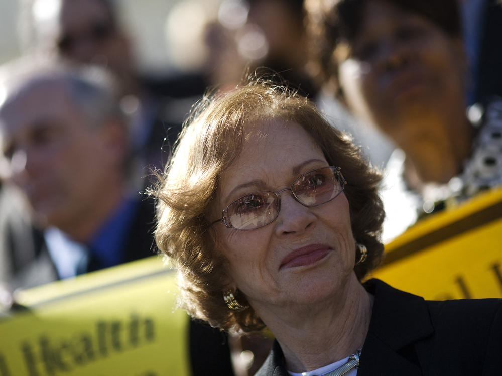 Former First Lady Rosalynn Carter attends a rally at the US Capitol in March 2008 when she helped get the mental health parity law enacted. Carter died on Nov. 19 at age 96.