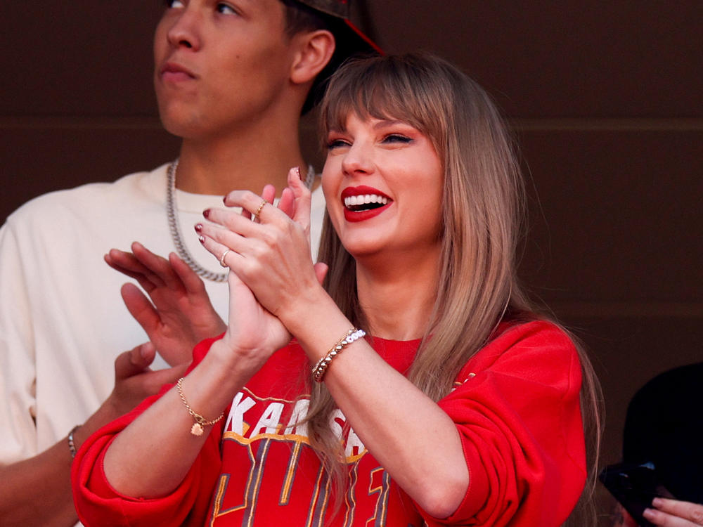 Taylor Swift reacts during a game between the Los Angeles Chargers and Kansas City Chiefs at Arrowhead Stadium in Kansas City, Mo., on Oct. 22.