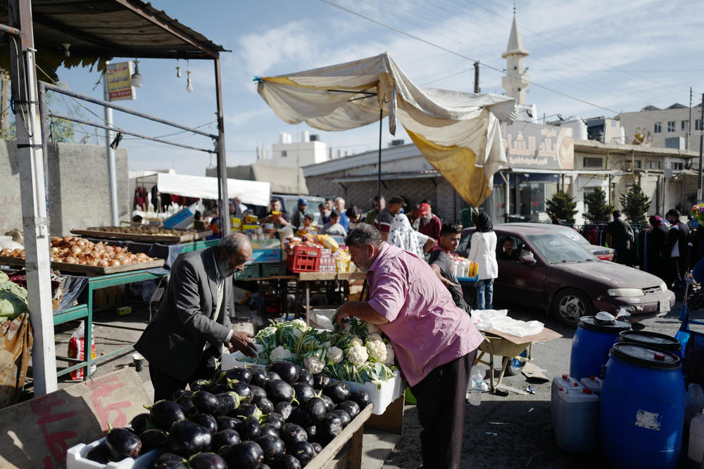 A market at the Hitten refugee camp.