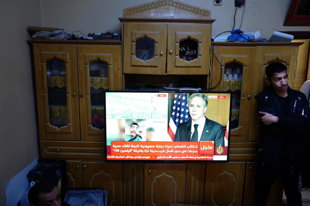 U.S. Secretary of State Antony Blinken is seen on the television.⁠