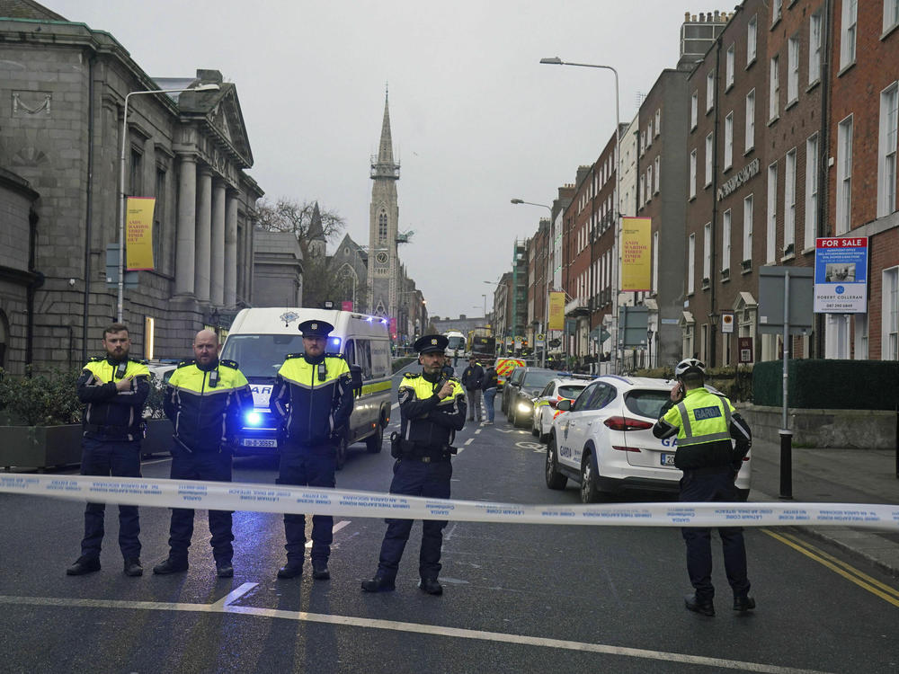 The scene in Dublin city center after five people were injured, following a serious public order incident which occurred on Parnell Square East shortly after 1.30pm, Thursday Nov. 23, 2023.