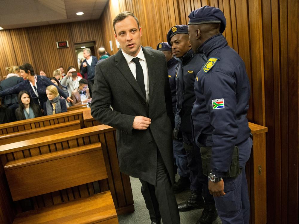 Paralympian athlete Oscar Pistorius, accused of the murder of his girlfriend Reeva Steenkamp, arriving at a court in Pretoria, South Africa, for a hearing in July 2016. The athlete will be released for parole in January.
