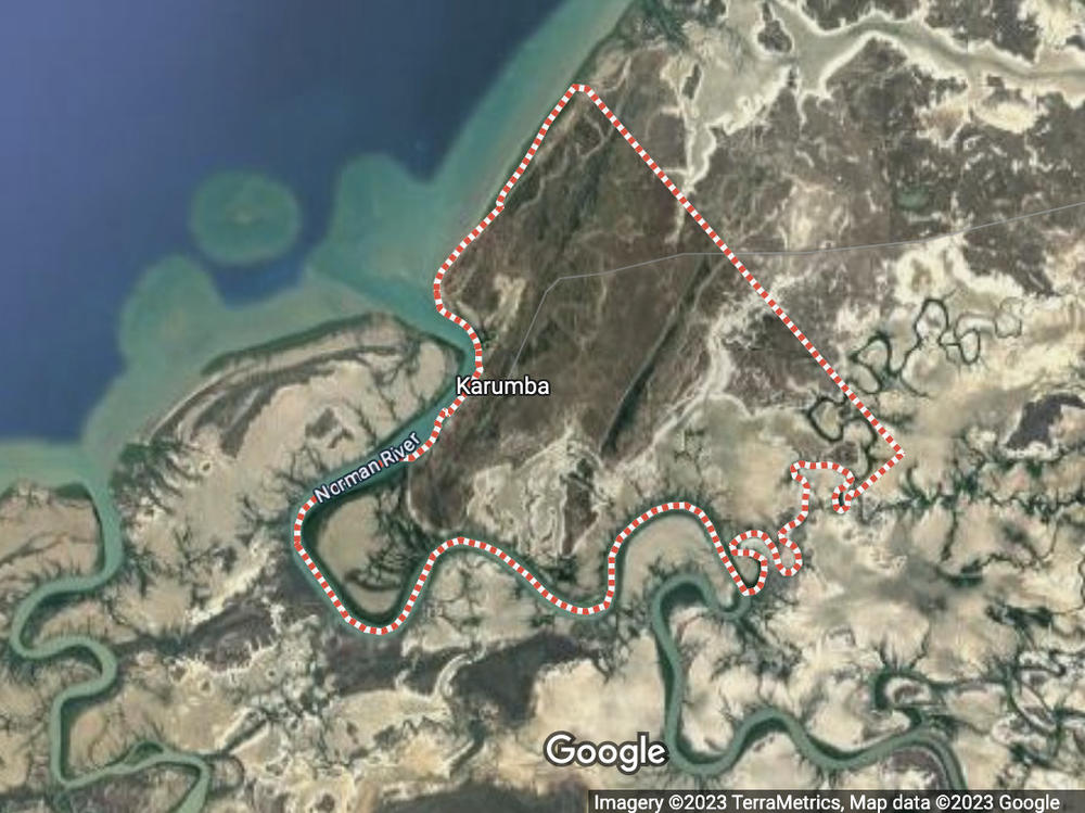 The town of Karumba, outlined in red, has long been a destination for massive rat migrations. 