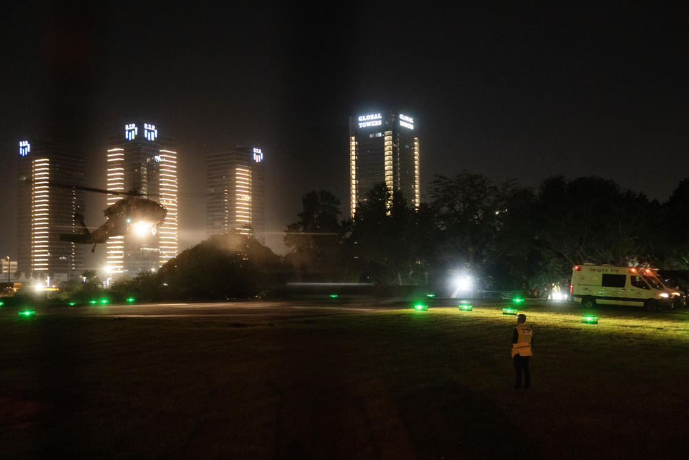 Released Israeli hostages are brought to Schneider Hospital via helicopter in Petah Tikvah, Israel on Nov. 24, 2023.