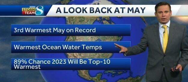 Chris Gloninger speaks on the record heat in May 2023 during a newscast at KCCI, a CBS affiliate in Des Moines, Iowa.