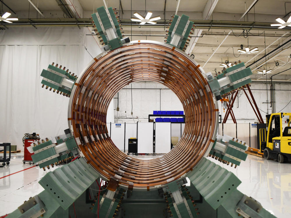 A section of aluminium coils from one of Helion's fusion machines. The company hopes its next-generation Polaris system will produce more electricity than it consumes.