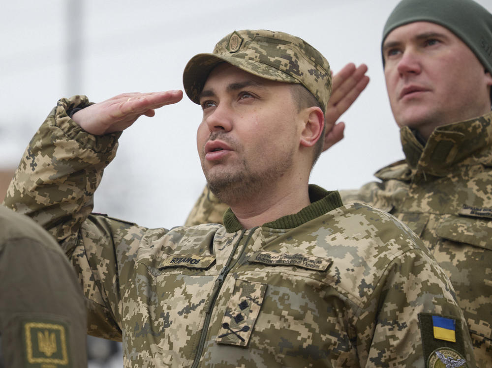 In this file photo, Maj. Gen. Kyrylo Budanov, Ukraine's military intelligence chief, center, attends a commemorative event on the occasion of the Russia Ukraine war one year anniversary in Kyiv, Ukraine, on Feb. 24, 2023.