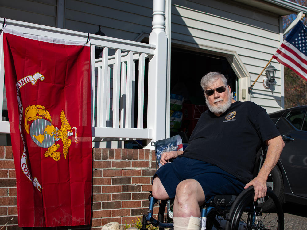 Marine Corps veteran Ed O'Connor is seen outside his home in Fredericksburg, Va. He is among tens of thousands of veterans who took a COVID forbearance on a VA home loan. But the VA's program ended abruptly in October of 2022 and many veterans were asked to either pay all the missed payments or face foreclosure.