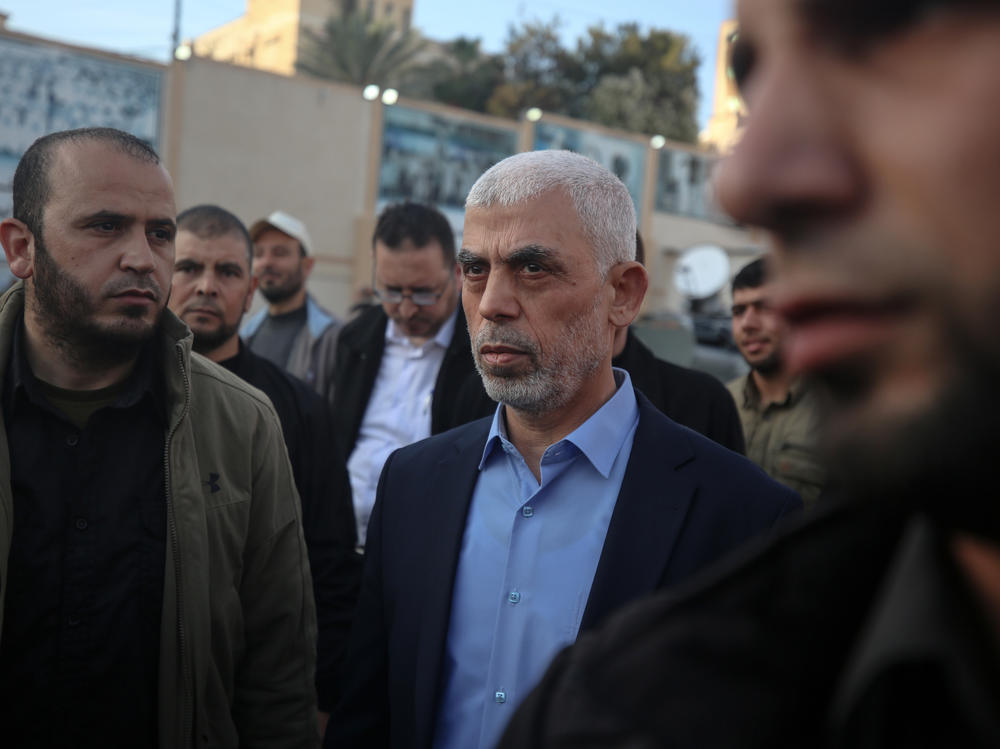 Yahya Sinwar, the leader of Hamas in Gaza, attends a demonstration held to mark Al-Quds (Jerusalem) Day, a commemorative day in support of the Palestinian people celebrated annually on the last Friday of the Muslim month of Ramadan, in Gaza City on April 14.