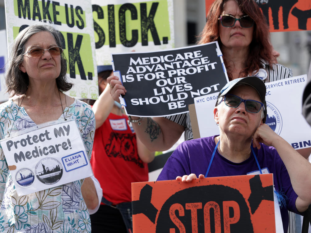 People gathered at the U.S. Capitol in Washington, D.C. in July at a rally held by the Center for Medicare Advocacy. They protested denials and delays in private Medicare Advantage plans.