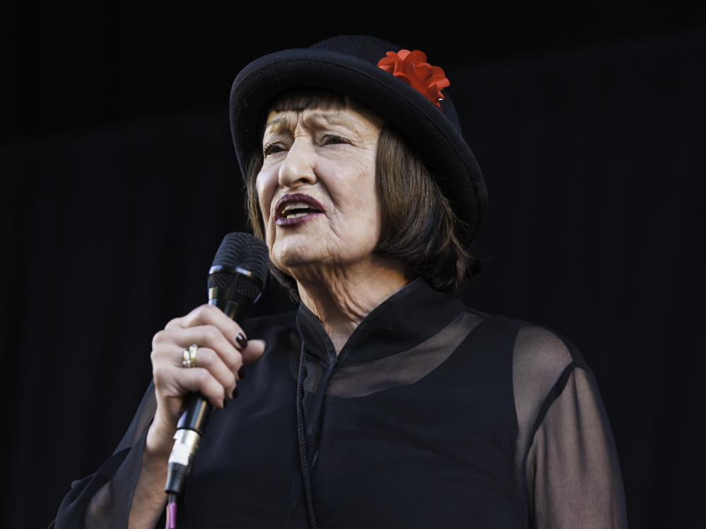 Jazz singer Sheila Jordan, then 84, performs at the 21st annual Charlie Parker Jazz Festival in New York City's Tompkins Square Park on Aug. 25, 2013.