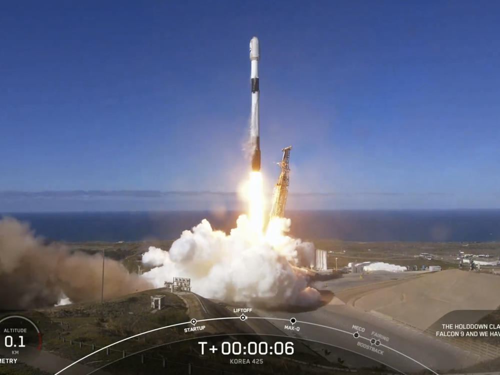 In this image from video provided by SpaceX, South Korea launches its first military spy satellite from Vandenberg Space Force Base in California on Friday.