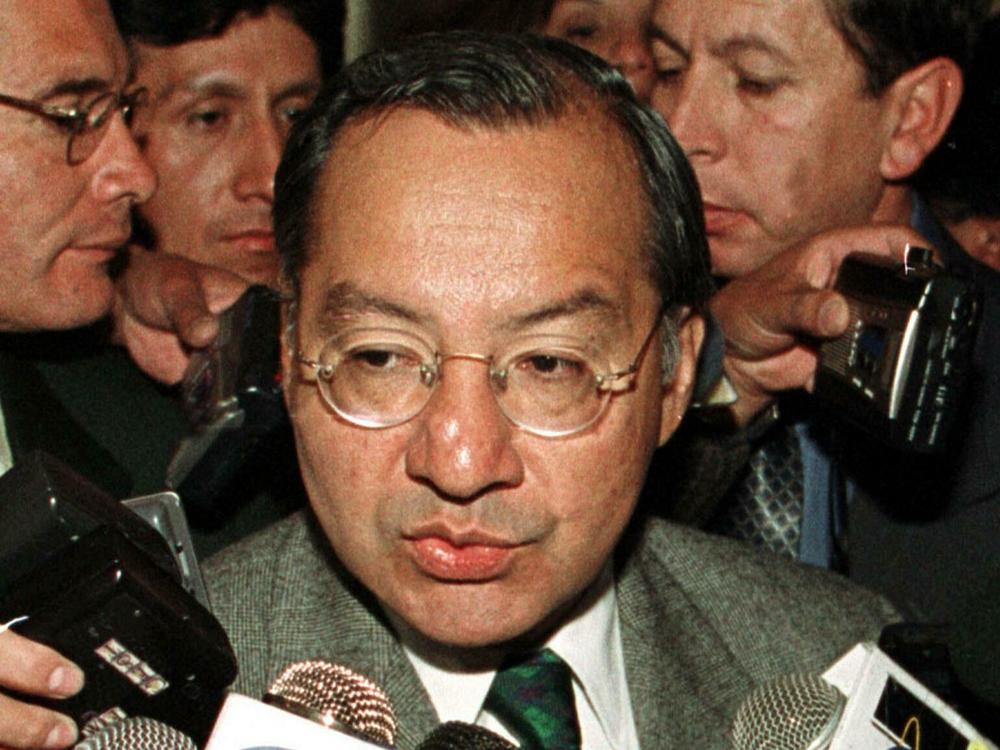 U.S. ambassador to Bolivia, Victor Manuel Rocha, talks to the press 11 July 2001.