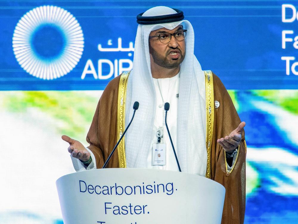 Sultan al-Jaber is the president of this year's climate talks and the head of the UAE's state-run oil company. Oil companies have a big platform at the climate conference, and experts say their language is important because it can make it into policy.