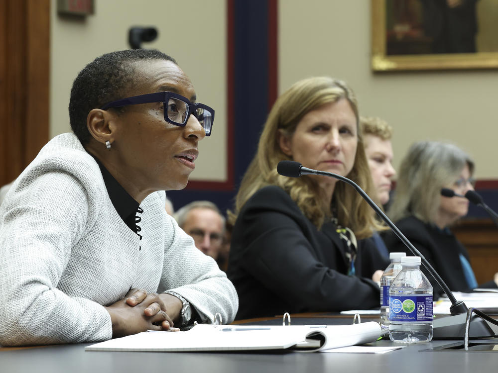Claudine Gay (from left), president of Harvard University, Liz Magill, president of University of Pennsylvania, Pamela Nadell, professor of history and Jewish studies at American University, and Sally Kornbluth, president of Massachusetts Institute of Technology, testify before the House Education and Workforce Committee on Tuesday.