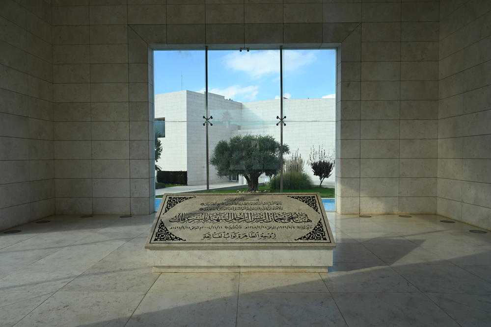A view of the Arafat Museum from inside the building housing Yasser Arafat's burial site.