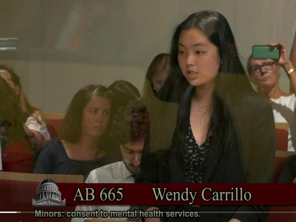 Esther Lau testifies on June 20 before the California Senate Judiciary Committee in support of Assemblywoman Wendy Carrillo's bill allowing teens with Medi-Cal coverage to seek therapy without parental approval.