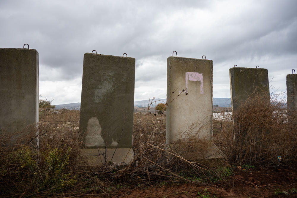 Concrete barriers line a road near the border with Lebanon in northern Israel on Nov. 28.