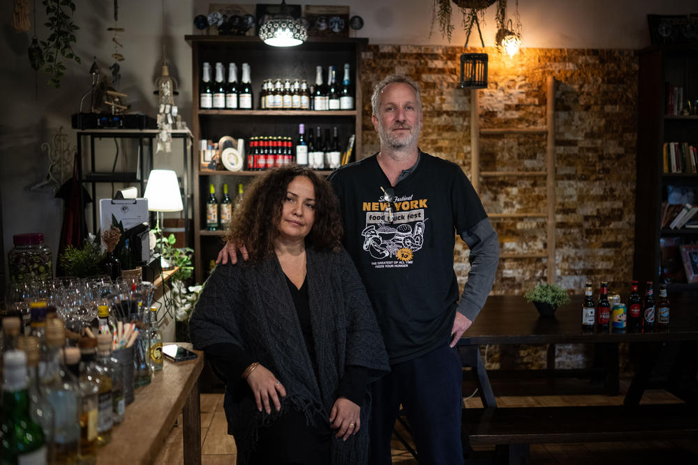Ziv and Carine Marom in their restaurant, Maromim, at Kibbutz Lehavot Habashan.