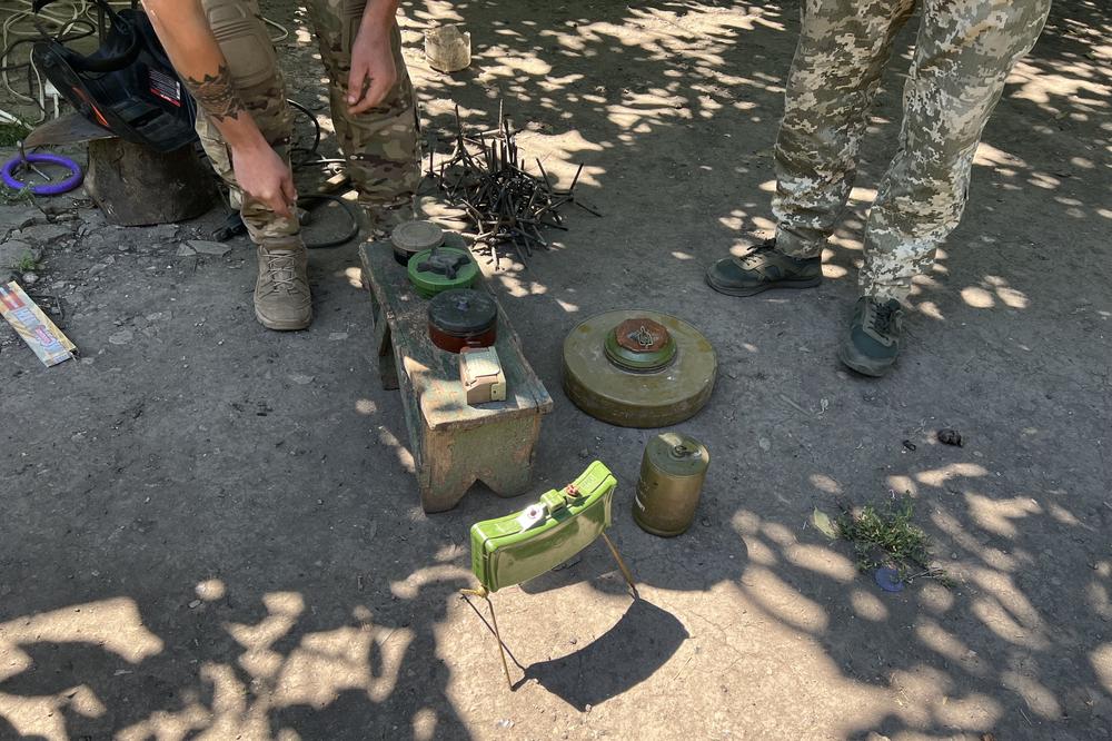 A collection of disabled land mines recovered from the front line.