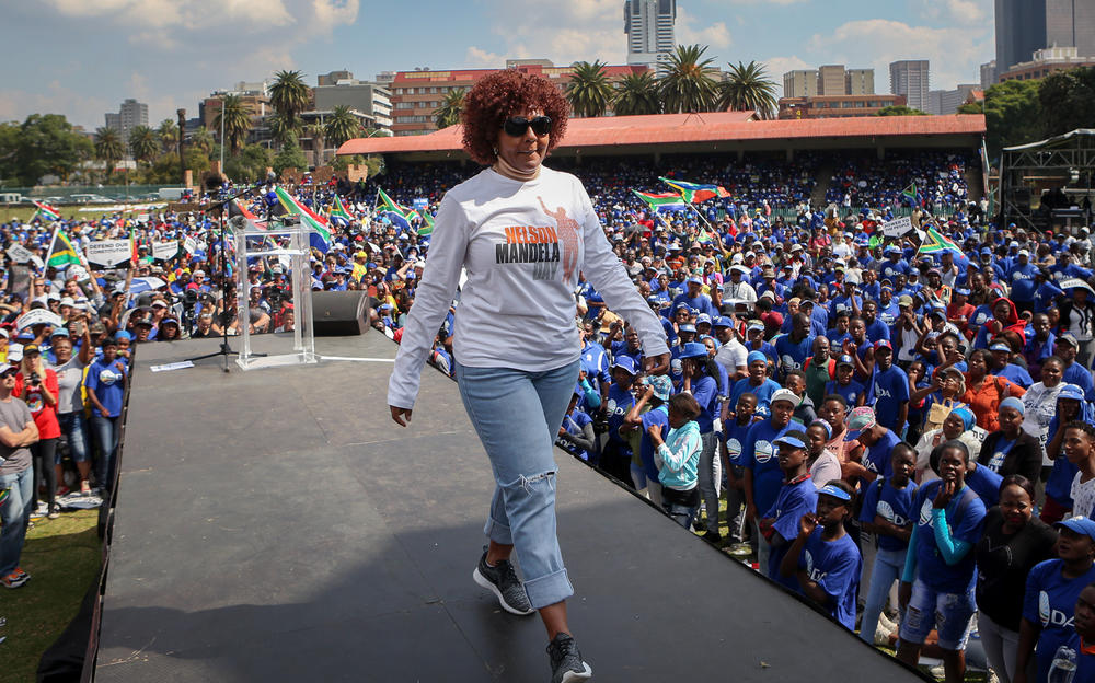 Ndileka Mandela, granddaughter of the late Nelson Mandela, after speaking at a 