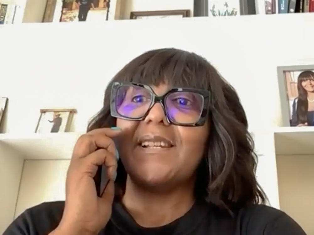Ndileka Mandela, the eldest of Nelson Mandela's grandchildren, during her Zoom interview with NPR. A climate activist, she had spoken at COP28 earlier in the week, the climate summit, and returned home to Johannesburg to mark the 10th anniversary of her grandfather's passing.