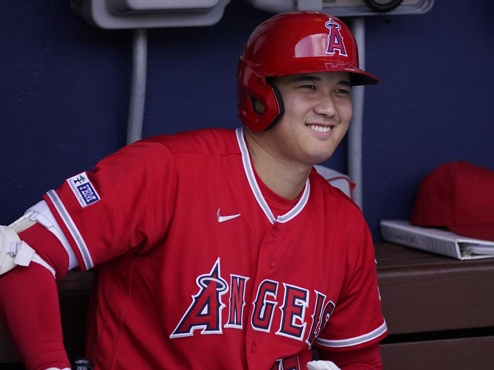 The Los Angeles Angels' Shohei Ohtani smiles before a game on Aug. 30 in Philadelphia.