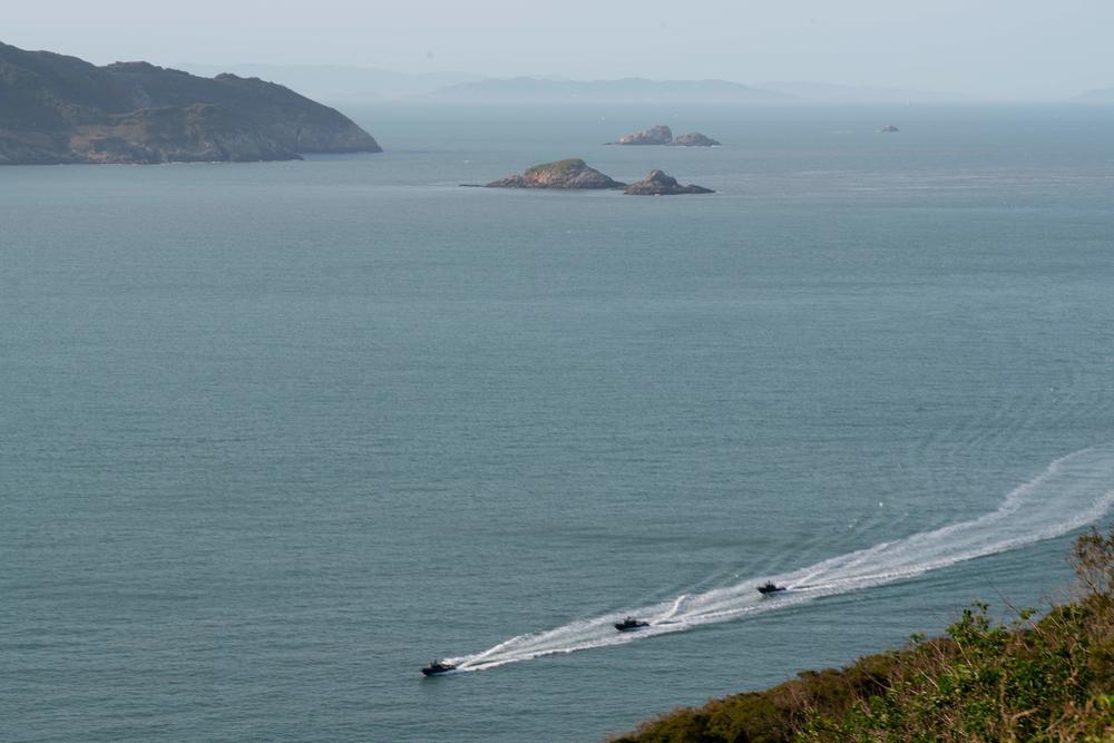 Three military boats from Taiwan's Amphibious Reconnaissance and Patrol Unit patrol the Matsu Islands on April 9.