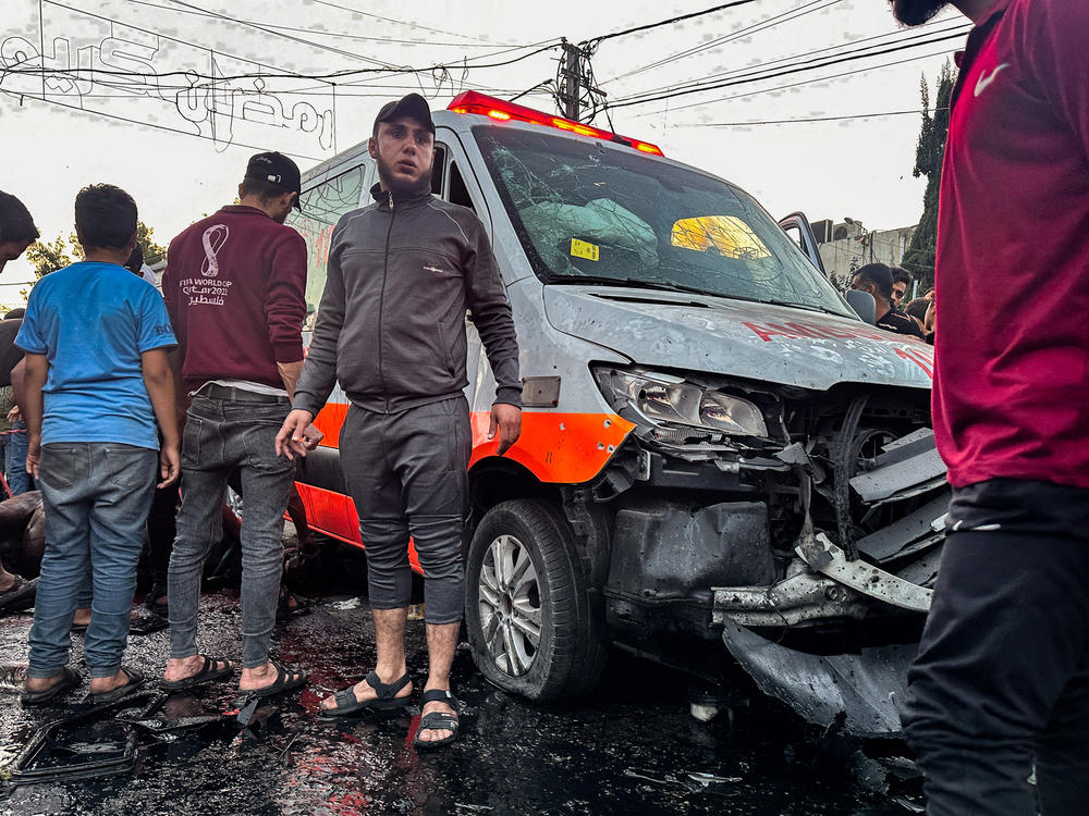 An Israeli air strike damaged this ambulance in front of Al-Shifa hospital in Gaza City on November 3. Israel said the vehicle was 
