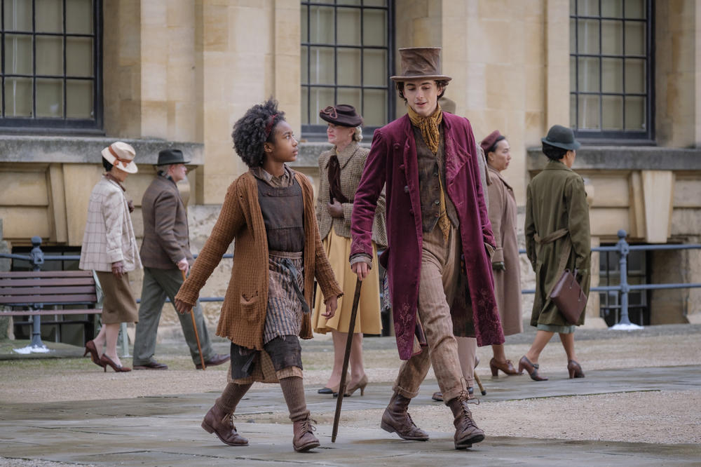 Calah Lane and Timothée Chalamet in <em>Wonka</em>.