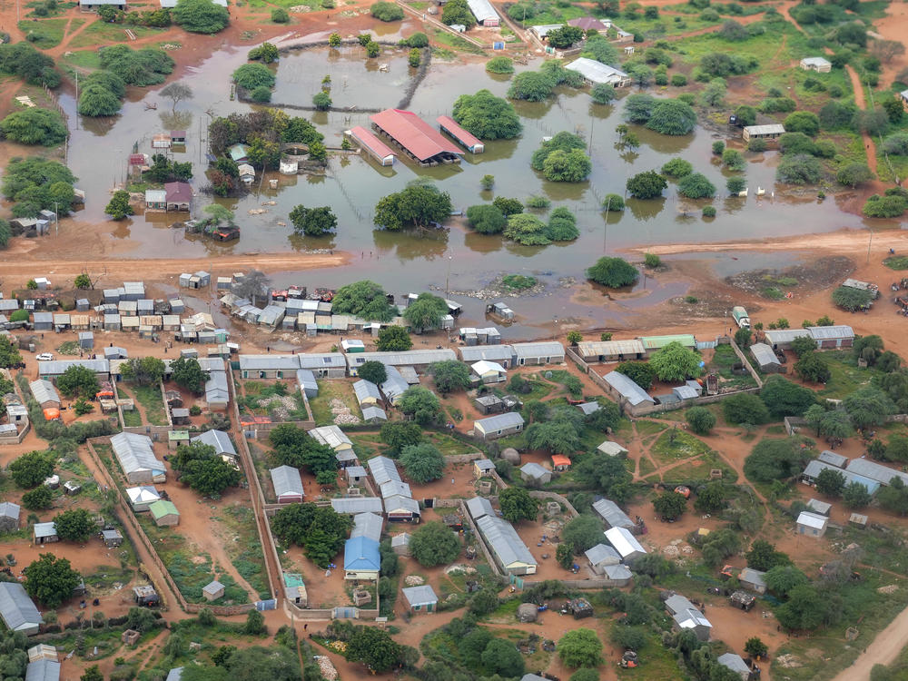An aerial view shows a flooded area in Mandera County, Kenya, Wednesday.