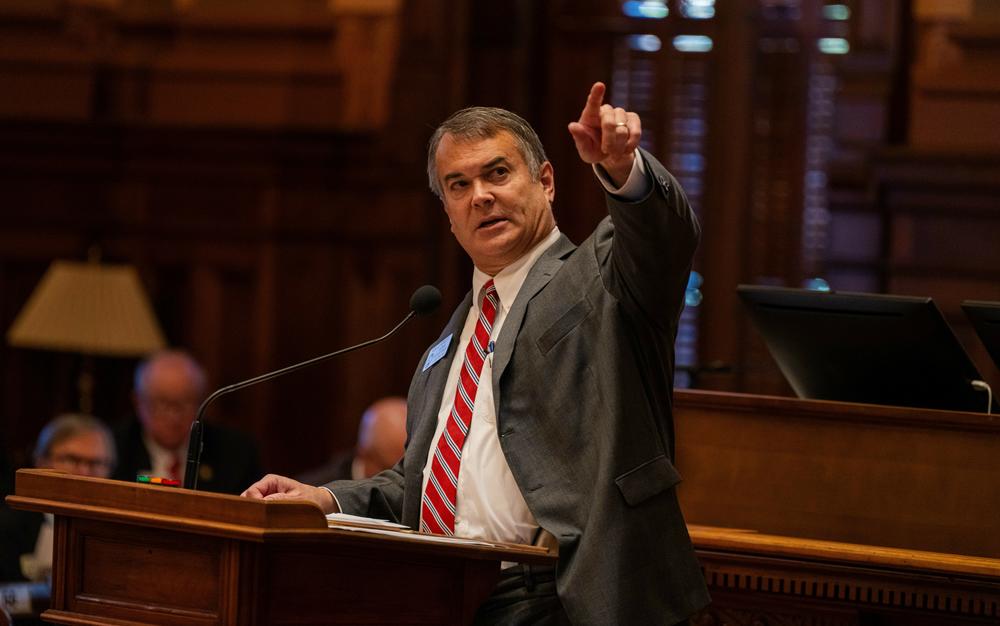 Georgia GOP state Rep. Rob Leverett speaks on the House floor before a Dec. 7 vote on a redistricting bill.