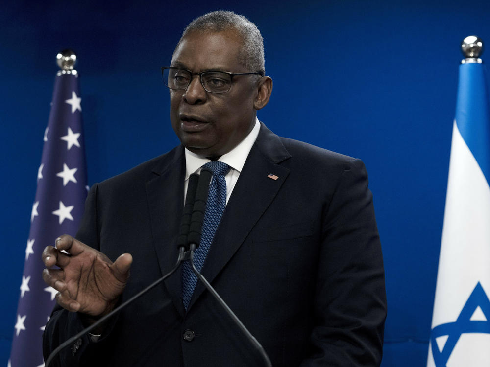 U.S. Secretary of Defense Lloyd Austin makes a joint statement with Israel Minister of Defense Yoav Gallant, after their meeting about Israel's military operation in Gaza, in Tel Aviv, Israel, Monday, Dec. 18, 2023.