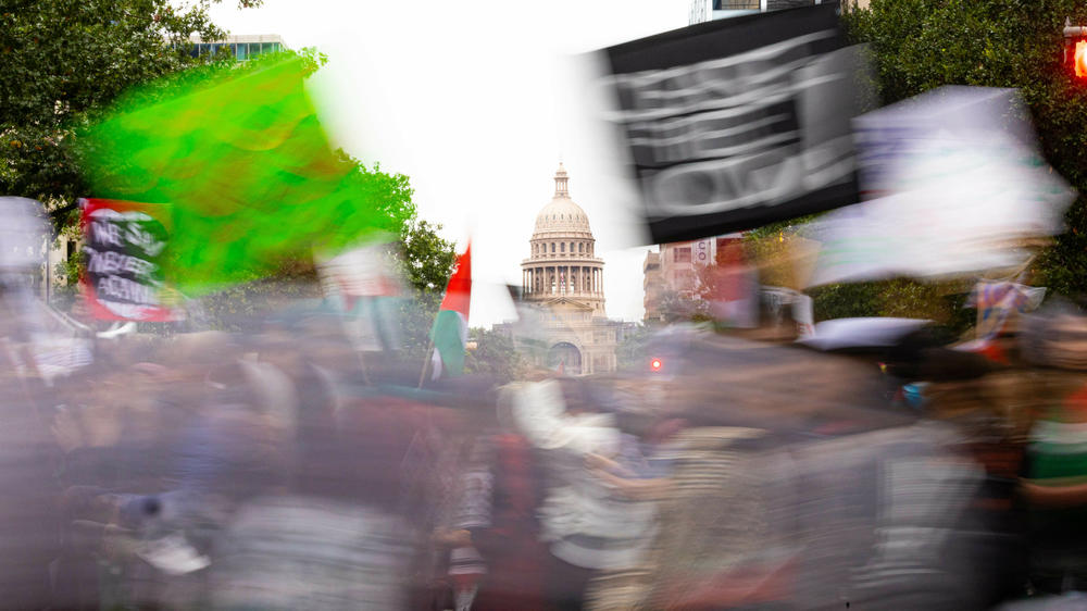 An estimate of over 10,000 protestors rallying during the All Out For Palestine Rally held at the Texas State Capitol in Austin, Sunday, Nov. 12, 2023 in protest of the ongoing Israel-Hamas war.
