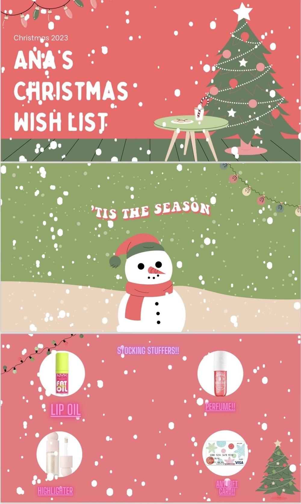 Ana Simón made a holiday wish list presentation, asking for a few beauty products.