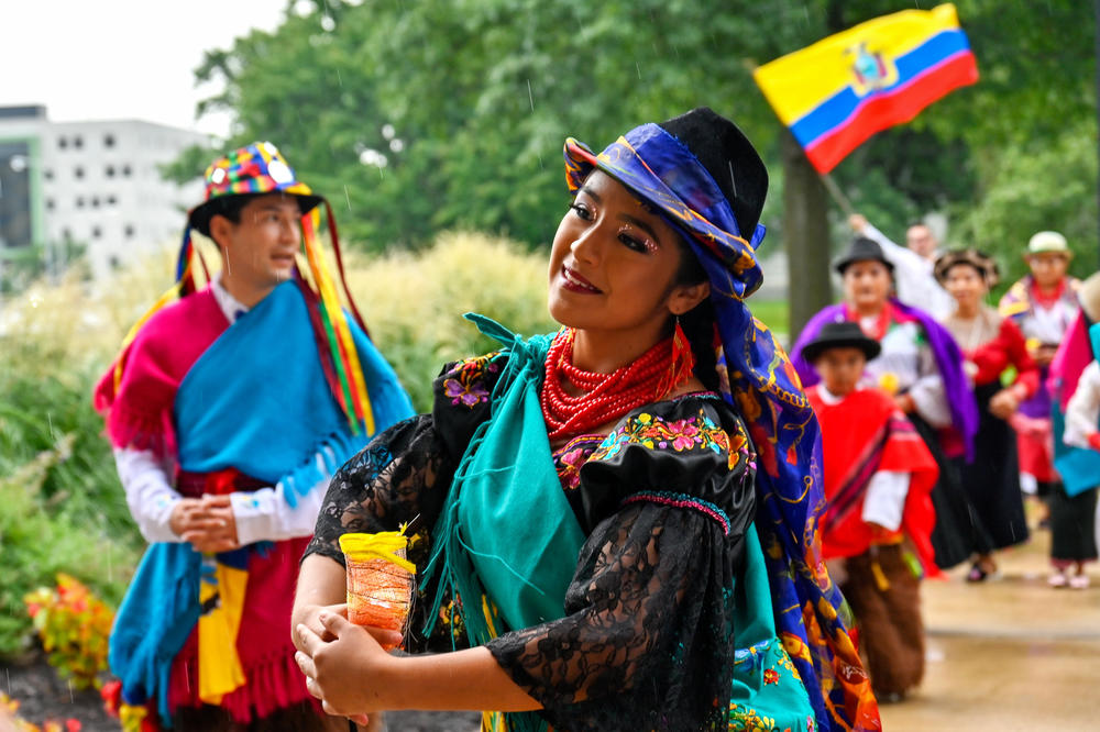 Jatun Mashikiuna performs during a festival in downtown Hartford, Conn., where officials and the public joined members of the Ecuadorian community to raise their flag at the Capitol in observance of Ecuador's Independence Day on Aug. 10, 2023. Full story <a href=